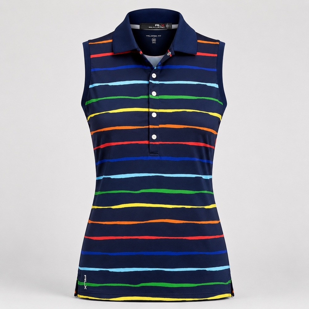 RLX Ralph Lauren Size S Sleeveless Golf Polo Navy Stripe Performance Athletic